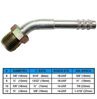 Conector #10 45 Macho O-Ring Interno